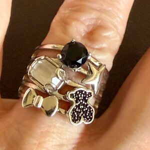 Authentic Tous TOUS 925  512795541 Sterling Silver Join Ring with Gemstones